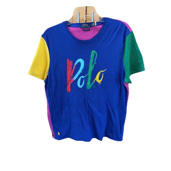 Polo Ralph Lauren T Shirt Custom Slim Fit L Paint Spellout Colorblock Cotton - Picture 11 of 11